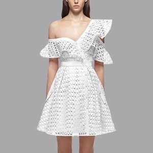 Self-Portrait Lace Frill Dress White